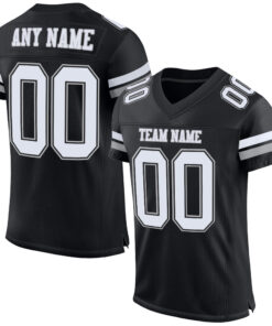 Custom Black White-Gray Mesh Authentic Football Jersey