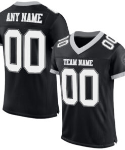Custom Black White-Gray Mesh Authentic Football Jersey