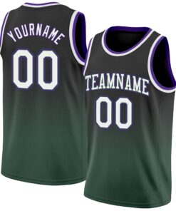 Custom Black White-Green Authentic Fade Fashion Basketball Jersey