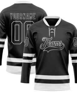 Custom Black White Hockey Lace Neck Jersey