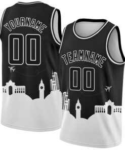 Custom Black White Holiday Travel Monuments Silhouette Authentic City Edition Basketball Jersey
