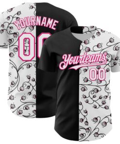 Custom Black White-Hot Pink 3D Pattern Design Vintage Tattoos Authentic Baseball Jersey