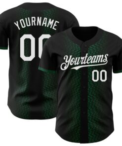 Custom Black White-Kelly Green 3D Pattern Design Geometric Shapes Authentic Baseball Jersey