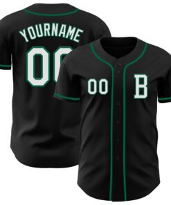 Custom Black White-Kelly Green Authentic Baseball Jersey