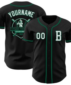 Custom Black White-Kelly Green Authentic Baseball Jersey