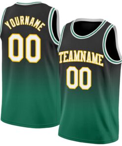 Custom Black White-Kelly Green Authentic Fade Fashion Basketball Jersey