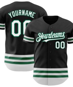 Custom Black White-Kelly Green Line Authentic Baseball Jersey