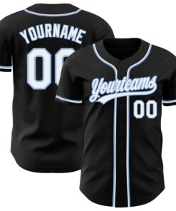Custom Black White-Light Blue Authentic Baseball Jersey