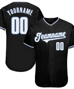 Custom Black White-Light Blue Authentic Baseball Jersey