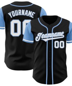 Custom Black White-Light Blue Authentic Two Tone Baseball Jersey