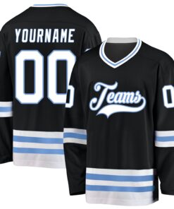 Custom Black White-Light Blue Hockey Jersey