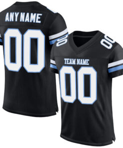 Custom Black White-Light Blue Mesh Authentic Football Jersey