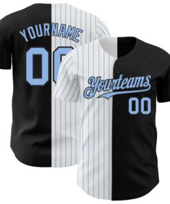 Custom Black White-Light Blue Pinstripe Authentic Split Fashion Baseball Jersey