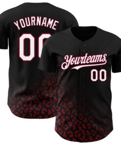Custom Black White-Maroon 3D Pattern Design Leopard Print Fade Fashion Authentic Baseball Jersey