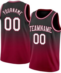 Custom Black White-Maroon Authentic Fade Fashion Basketball Jersey