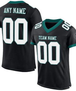 Custom Black White-Midnight Green Mesh Authentic Football Jersey