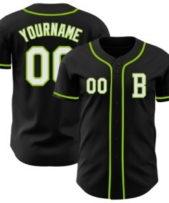Custom Black White-Neon Green Authentic Baseball Jersey