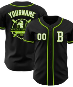 Custom Black White-Neon Green Authentic Baseball Jersey
