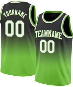 Custom Black White-Neon Green Authentic Fade Fashion Basketball Jersey