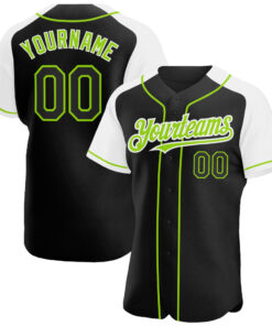 Custom Black White-Neon Green Authentic Raglan Sleeves Baseball Jersey