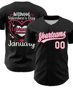 Custom Black White-Neon Pink 3D Love Heart Valentine's Day Authentic Baseball Jersey