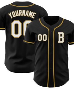 Custom Black White-Old Gold Authentic Baseball Jersey