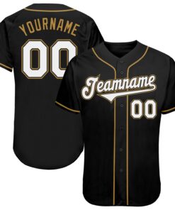 Custom Black White-Old Gold Authentic Baseball Jersey