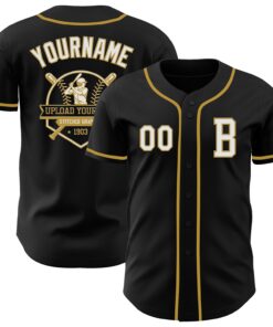 Custom Black White-Old Gold Authentic Baseball Jersey