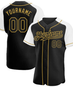 Custom Black White-Old Gold Authentic Raglan Sleeves Baseball Jersey