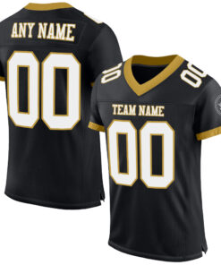 Custom Black White-Old Gold Mesh Authentic Football Jersey