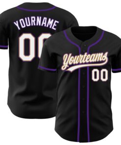 Custom Black White Old Gold-Purple Authentic Baseball Jersey