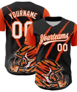 Custom Black White-Orange 3D Pattern Design Football Helmet And Animal Claw Authentic Baseball Jersey