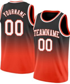 Custom Black White-Orange Authentic Fade Fashion Basketball Jersey