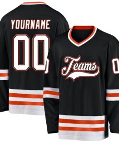 Custom Black White-Orange Hockey Jersey