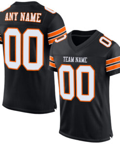 Custom Black White-Orange Mesh Authentic Football Jersey