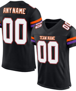 Custom Black White-Orange Mesh Authentic Football Jersey