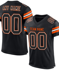 Custom Black White-Orange Mesh Authentic Football Jersey