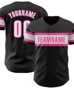 Custom Black White-Pink Authentic Baseball Jersey