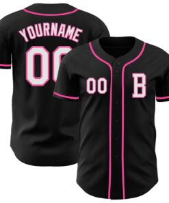 Custom Black White-Pink Authentic Baseball Jersey