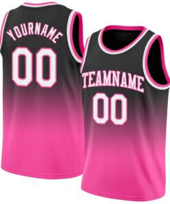 Custom Black White-Pink Authentic Fade Fashion Basketball Jersey
