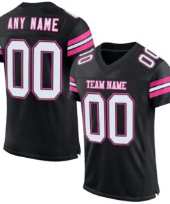 Custom Black White-Pink Mesh Authentic Football Jersey