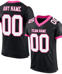 Custom Black White-Pink Mesh Authentic Football Jersey