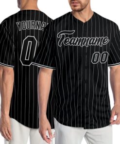 Custom Black White Pinstripe Black-White Authentic Baseball Jersey