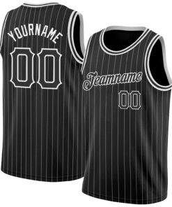 Custom Black White Pinstripe Black-White Authentic Basketball Jersey