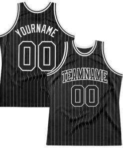 Custom Black White Pinstripe Black-White Authentic Basketball Jersey