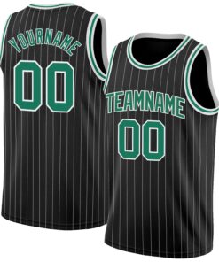 Custom Black White Pinstripe Kelly Green-White Authentic Basketball Jersey