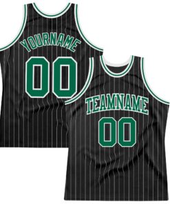 Custom Black White Pinstripe Kelly Green-White Authentic Basketball Jersey