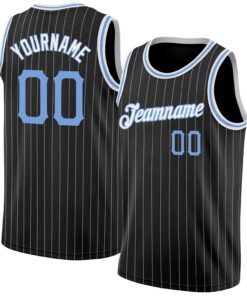 Custom Black White Pinstripe Light Blue-White Authentic Basketball Jersey