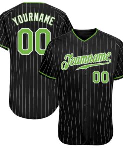 Custom Black White Pinstripe Neon Green-White Authentic Baseball Jersey