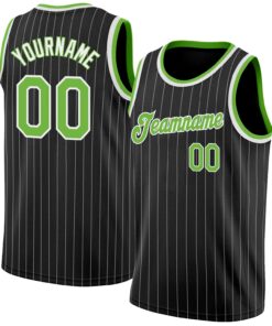 Custom Black White Pinstripe Neon Green-White Authentic Basketball Jersey
